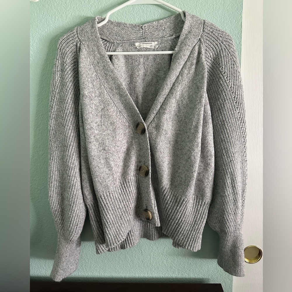 Anthropologie Gray Button-Up Cardigan